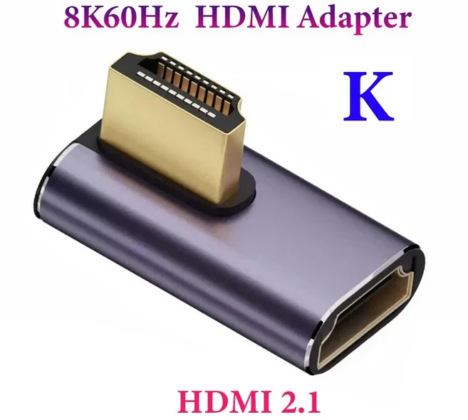 1개 HDMI 2.1 어댑터 8K 60Hz 남성-여성 사이드 벤딩 직각 좌우 연장 고화질, 14 K