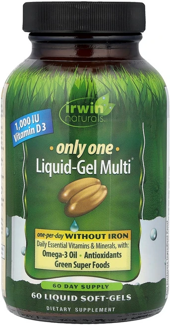 Irwin Naturals Only One Liquid-Gel Multi® 철분 무함유 액상 소프트젤 60정 Naturals (어윈 내추럴스), Irwin Naturals, Only One, Liqu, 1개 - 쿠팡