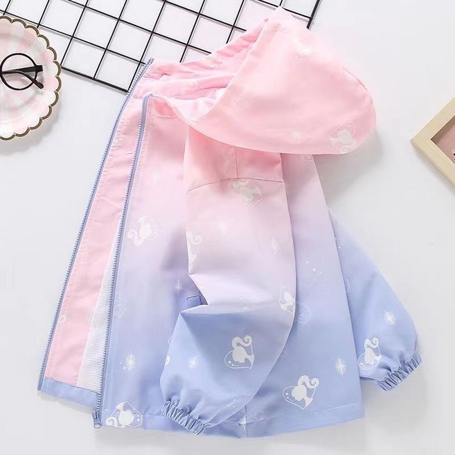 키즈 파스텔 레인보우 유니콘 바람막이 후드 아우터