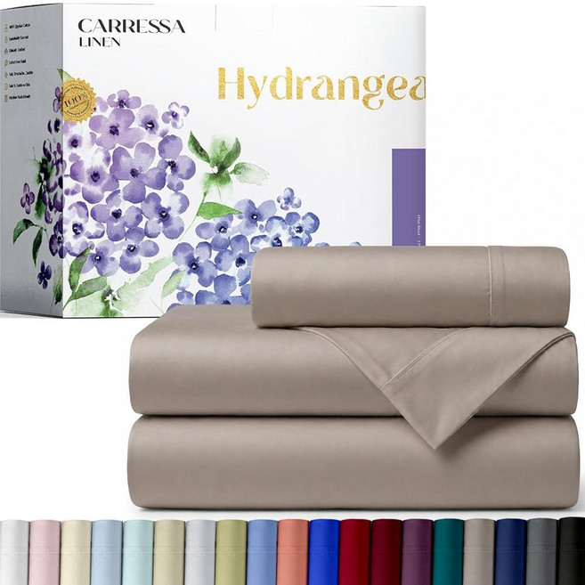 Carressa Linen 100% 이집트 면 프린트 침대 시트 - 600 시리즈 3피스 트윈 시트 세트 호텔 럭셔리 새틴 침대 시트 40.6cm(16인치) 딥 포켓 소프트, 12: 코코아 토프