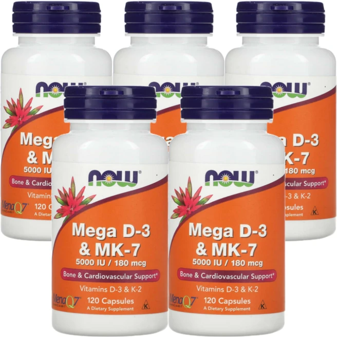 나우푸드 메가 D-3 & MK-7 120캡슐 5통, 120정 - 쿠팡