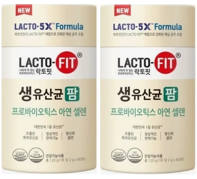 장유산균 장건강 종근당 락토핏 생유산균 팜 2g x 60포 프로바이오틱스 아연 셀렌, 120g, 2개 - 쿠팡