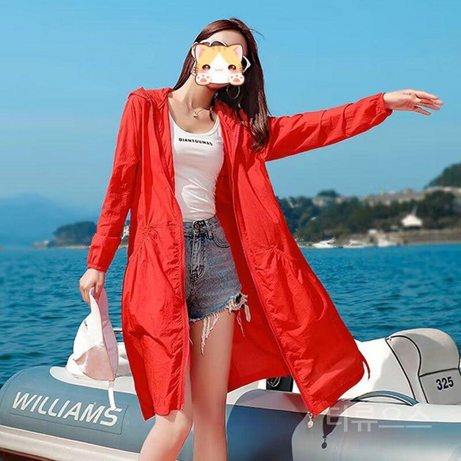 티류으스 여성 여름 경량 후드집업 롱코트 자외선차단 오버핏 바람막이 ZA