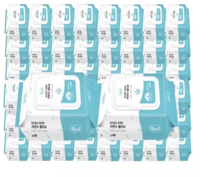 잘풀리는집 부드럽고 더촉촉한 자연수 물티슈 캡형 64매 40개, 64개입