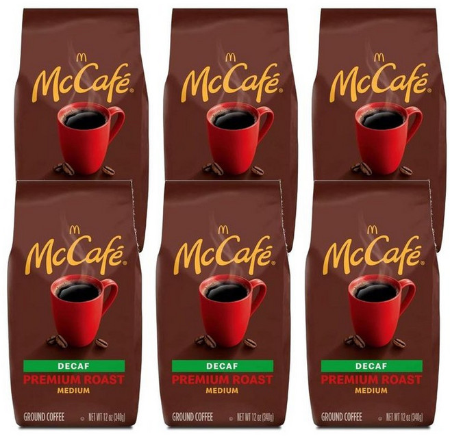 McCafe 맥카페 프리미엄 로스트 디카페인 미디엄 로스트 그라운드 분쇄커피 340g, 6개