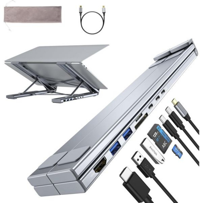 Laptop Docking Station Stand 8 in 1 USB C Hub HDMI Portable Stand with Ports Multiport Adapter U, M57 8 in 1