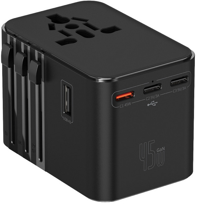 DTAudio 萬國旅行充 USB Type-C 快速充電 萬用轉接頭, 1個, 45W,黑色