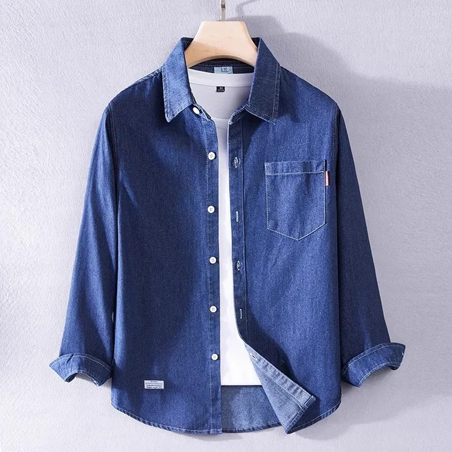 남성용 봄여름 일반 칼라 데님남방 캐주얼 긴팔 청셔츠d6a0h2LL