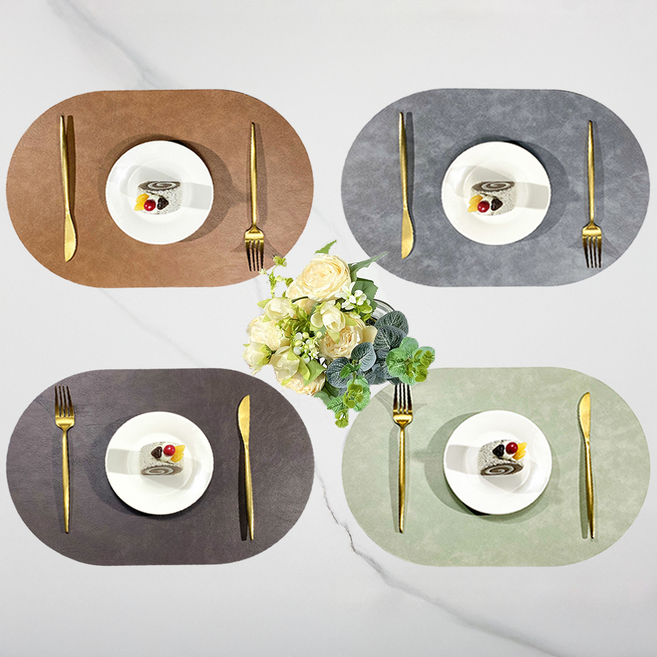 엘빈리빙 더스티 라운드 양면 식탁매트 4p 세트, 1세트, 45*30cm, A set