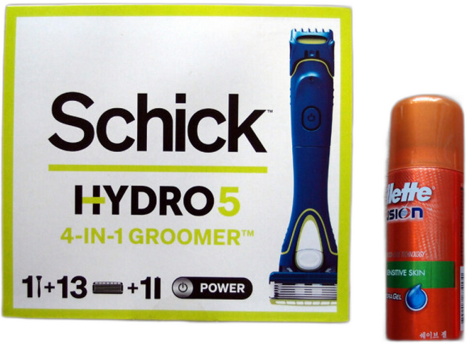 신제품 쉬크 하이드로5 파워 그루머 전동면도기와 파워면도날 +퓨전하이드라젤, 1개, 13개입