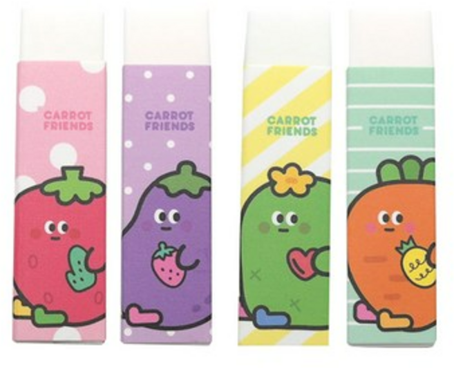 핑크풋 당근 잘지워 길다란 지우개, 랜덤 발송, 30개입