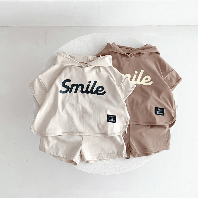 [KC인증 당일출고]베스더스 유아동 키즈 남아 스마일 후드 반팔 상하세트 봄 여름 형제룩