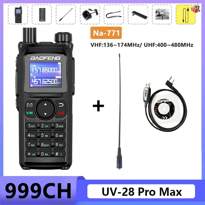 Baofeng UV 28 프로 맥스 워키토키 대용량 USB C타입 충전 고전력 NOAA 999 채널 양방향 라디오 장거리 DTM, 02 미국인, 03 -771-Cable