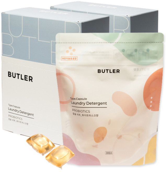 버틀러 프로바이오틱스 캡슐 세탁세제 화이트머스크향, 30캡슐 x 2팩, 2개, 14g
