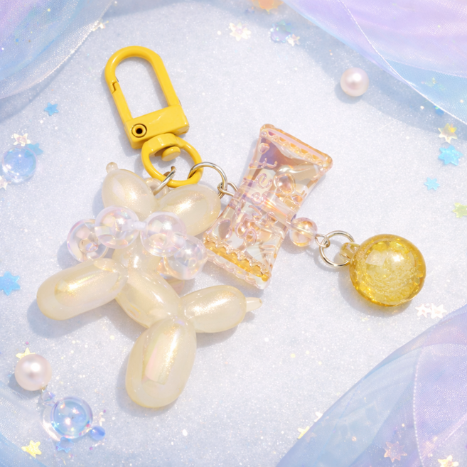 키라데이 오로라 반짝 풍선강아지 키링, 1개, 노랑몽