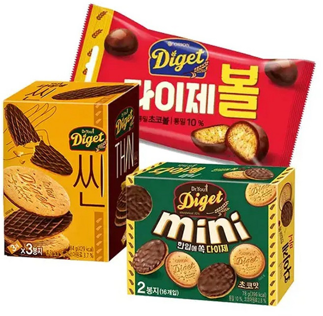 오리온 다이제씬 84g+미니 80g+다이제볼 42g, 1세트, 206g