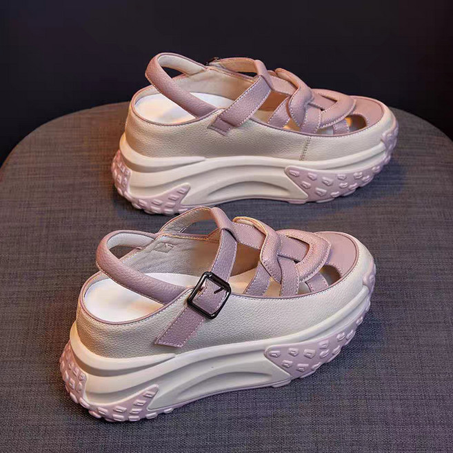 여성 펀칭 키높이 통굽 스트랩 샌들 여름 발편한 데일리 통기성 스니커즈