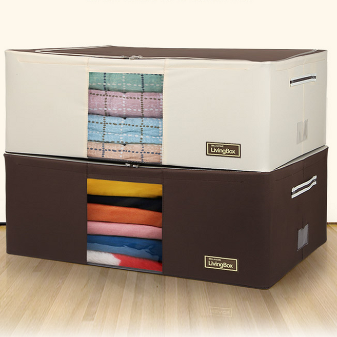 벨라홈 대용량 리빙박스 105L 압축팩 공간박스 수납정리함 수납박스 이불정리 투명창 패브릭, 아이보리, 단품, 1개