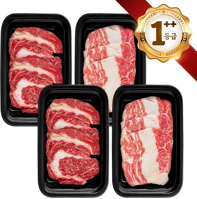 쿠가[냉장] 횡성한우 어사품 1++등급 구이 4구 3호(총1.2kg)근내지방도7이상[구성 등심+등심+특수부위(랜덤)+특수부위(랜덤)], 단품
