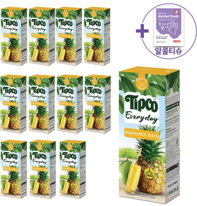 코스트코 팁코 파인애플 착즙주스 200ML X 12 + 더메이런알콜티슈, 12개
