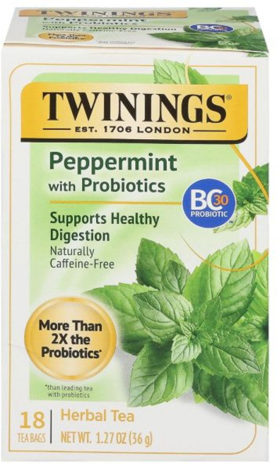 Twinings 트윈잉스 데일리 웰니스 티 버라이어티 팩 허브 & 녹차 맛 18캔(6팩) 따뜻하게 또는 차갑게 즐기세요. 미국 티백, Probiotics with Peppermint, 18 Count (Pack of 1)