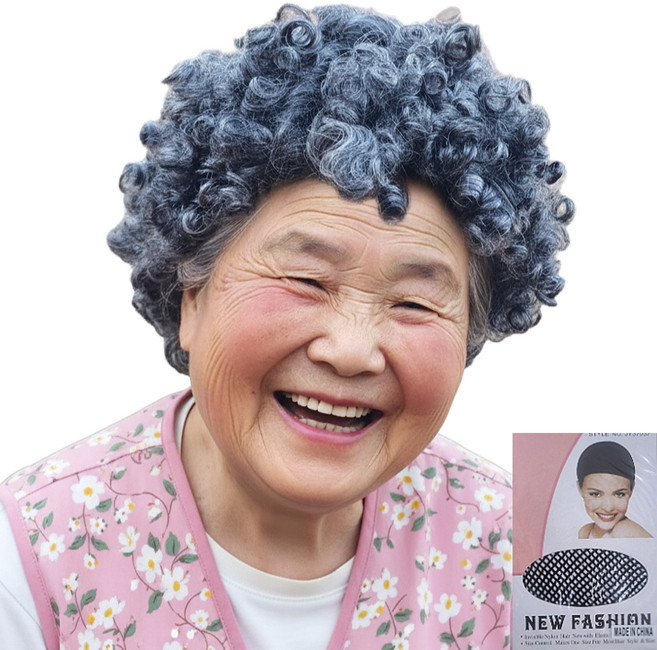 반짝이는일상 할머니 가발 뽀글머리 연극 파티 소품, 1개