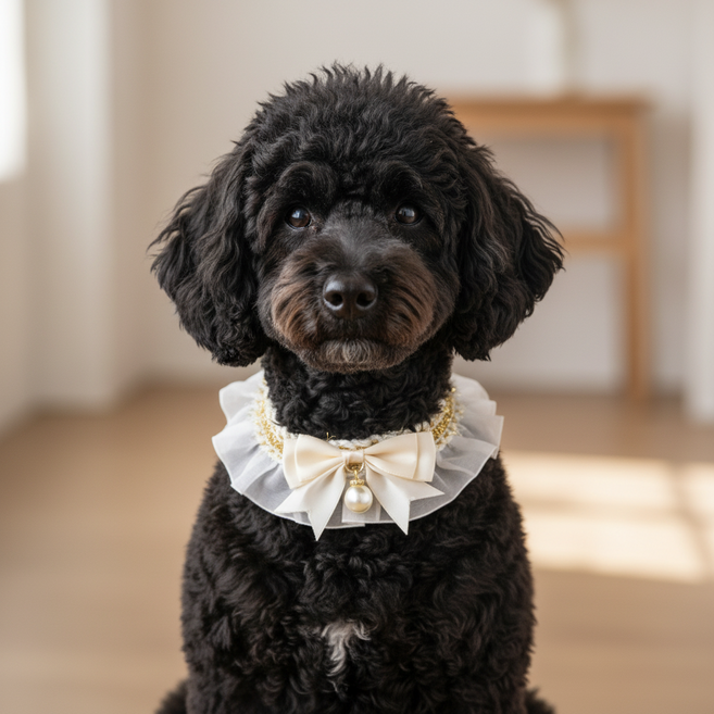 하니펫 반려동물 귀요미스카프 진주리본 레이스, 1개, 화이트