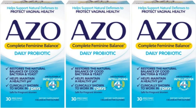 Azo 여성 컴플리트 페미닌 probiotics 유산균 50억 CFU 프로바이오틱스, 60정, 3개 - 쿠팡