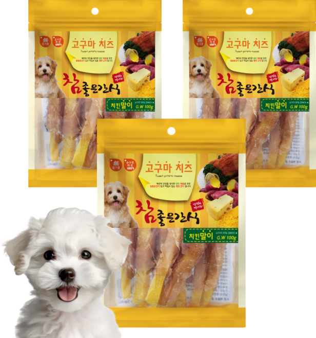 참좋은간식 고구마치즈 강아지 말랑 영양간식, 치킨말이, 100g, 3개