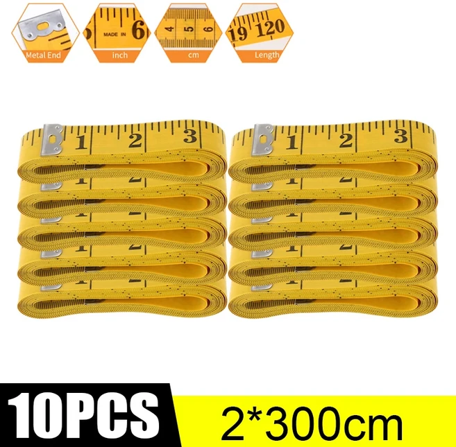 300cm/120Inch 바느질 재단사 테이프 더블 스케일 바디 측정 눈금자 휴대용 부드러운 PVC 양재 천 도구, 03 10PCS