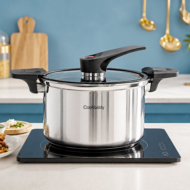 CookBuddy 진공저압냄비 압력솥 스텐 인덕션겸용 2-4인용 진공냄비, 1개, 실버, 3.5L