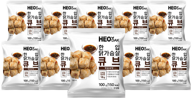 허닭 한입 닭가슴살 큐브 떡갈비, 100g, 10개