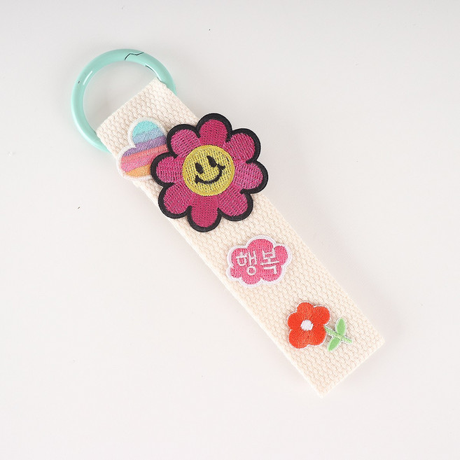 완제품 와펜 스트랩 키링 단체 선물 가방 꾸미기 귀여운 디자인 왕고리, 1개, 꽃스마일 크림