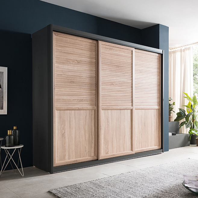 레오가구 음각 하프갤러리 소노마 슬라이딩장롱/옷장 (3통구성), 양복장, 정리장, 이불장