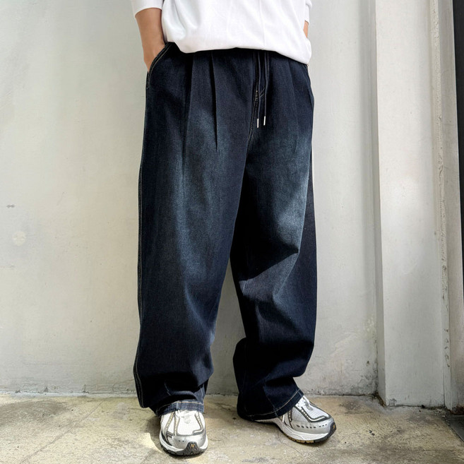 라운지21 남자 4컬러 밴딩 투턱 벌룬 와이드 청바지 빅사이즈