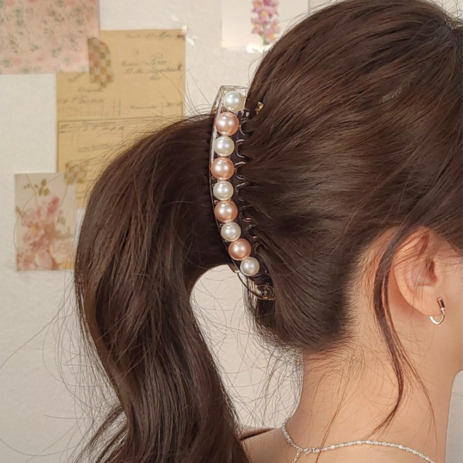 초콜리트쥬얼리 크랩 빅 톱슬릭 진주 빗살 포니테일 헤어 바나나 집게핀 4컬러