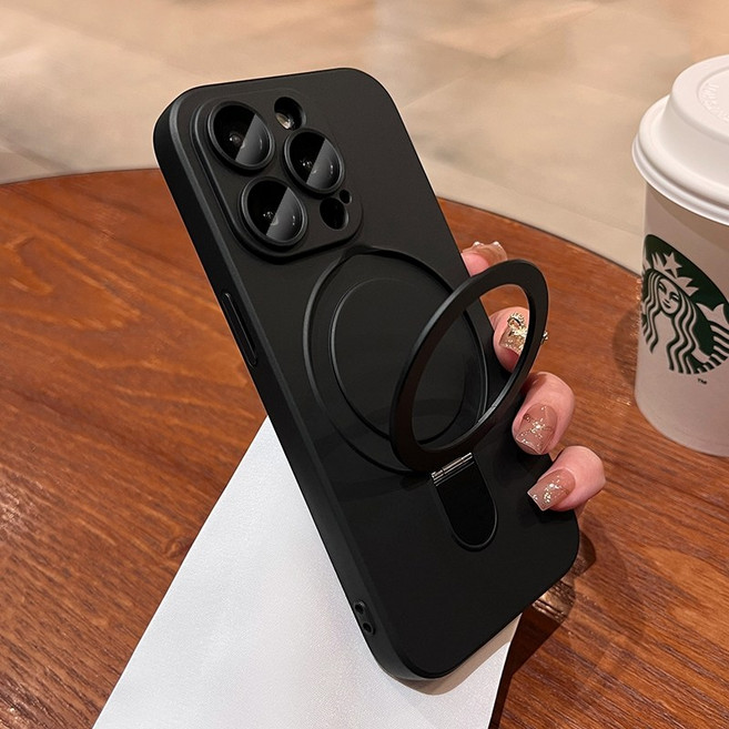 蘋果 iPhone 手機殼 膚感支點磁吸支架-黑色