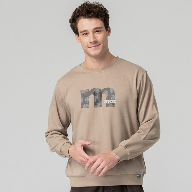 moz瑞典 M字駝鹿 大學T 男款 可可色 L碼 亞洲版