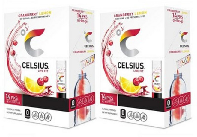 Celsius 셀시우스 온더고 파우더 스틱 레몬 크랜베리 14개입 71g 2팩, 71.4g, 2개
