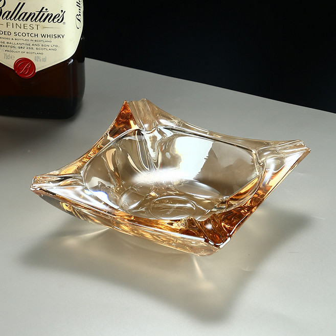 菸灰缸輕奢高檔家用客廳辦公室玻璃菸缸創意潮流通用大號雪茄煙碟, 1個, 四方菸灰缸琥珀色