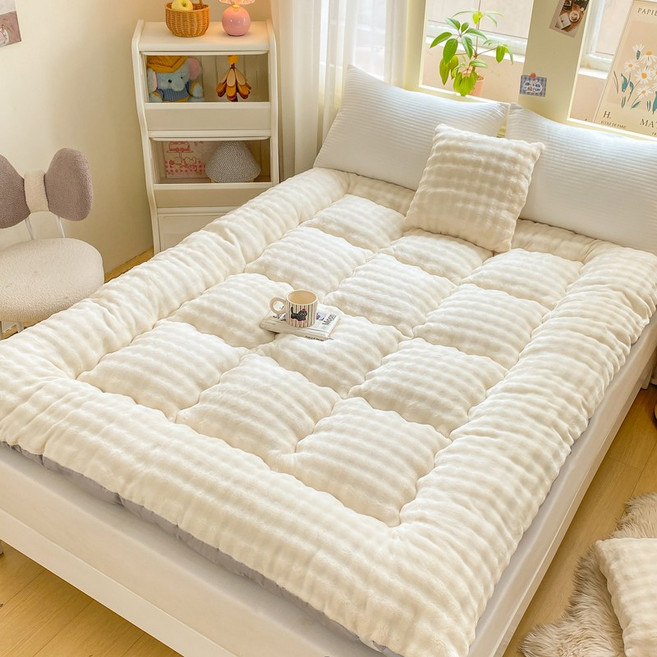 Cozy Aura 자가발열 토끼털 극세사 매트리스 커버 침대커버, 아이보리