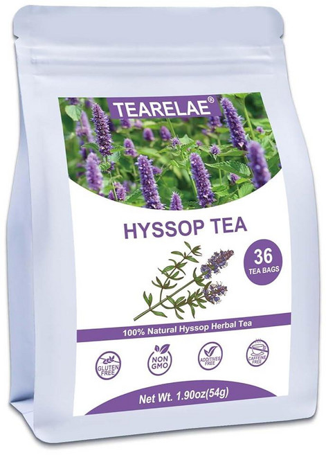 TEARELAE - 레몬 진저 티백 70개 - 생강 뿌리 레몬 레몬그라스가 함유된 천연 및 순수 허브 티 - GMO 프리 - 카페인 프리 - 건강한 소화 지원, Hyssop Tea, 54g