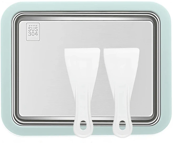 A68M인스턴트 아이스크림 메이커 홈메이드 DIY 아이스크림 냉동 요구르트 롤 식품 등급 스테인레스 스틸 롤 기계, Mint Green, 1개