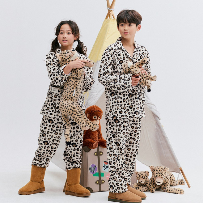 mmsi 극세사 주니어 긴팔 잠옷 겨울 수면 키즈 파자마 세트