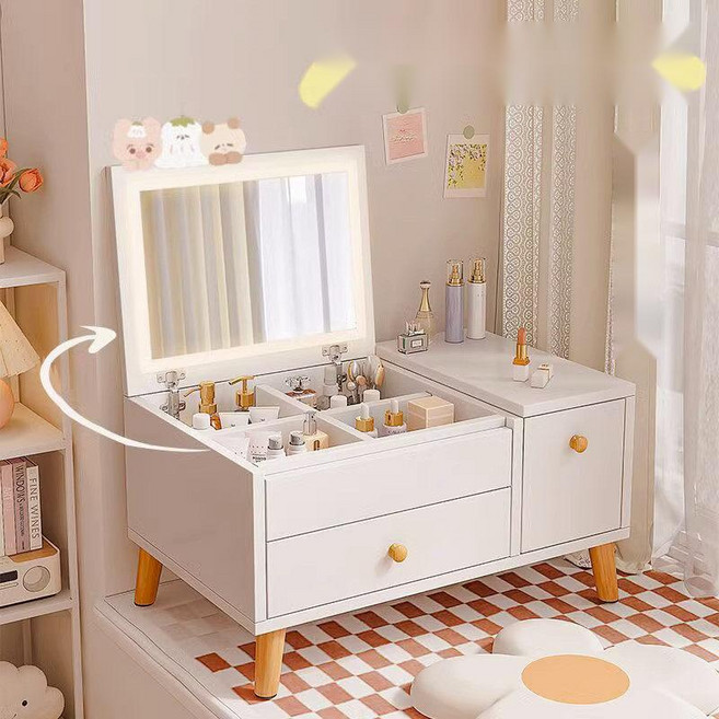 칸칸 좌식 화장대 조립식 미니 화장품 정리함 led 거울, 조립, 60x40cm_웜화이트_LED_3색거울