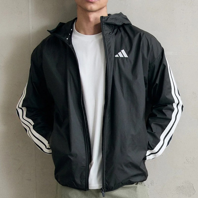 아디다스 바람막이 점퍼 윈드 브레이커 삼선 후드 자켓 스포츠 운동 우븐 자켓 + 펄스 양말