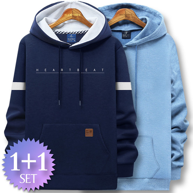 블루포스 덴리슨 후드티 + 트렙 후드티 [2장 묶음] 남자 긴팔 티셔츠 남성 빅사이즈 운동복 가을 단체티 커플티 츄리닝