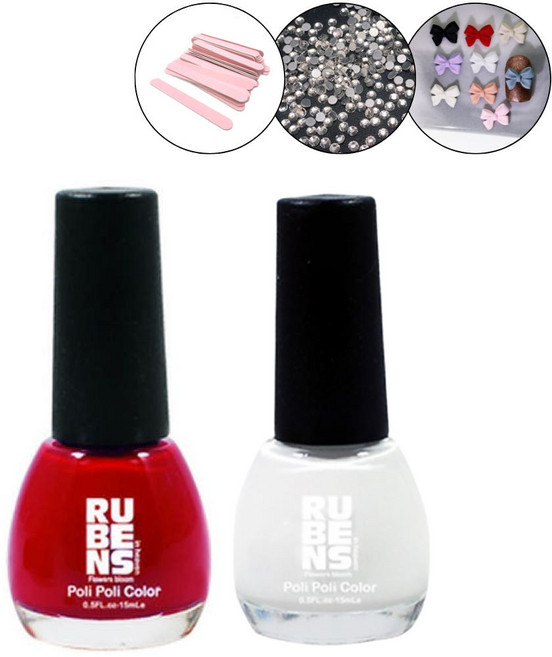 루벤스 네일 국가고시 실기 자격증 재료 매니큐어 폴리쉬 레드 화이트, 1개, 13g, 화이트+파츠30개