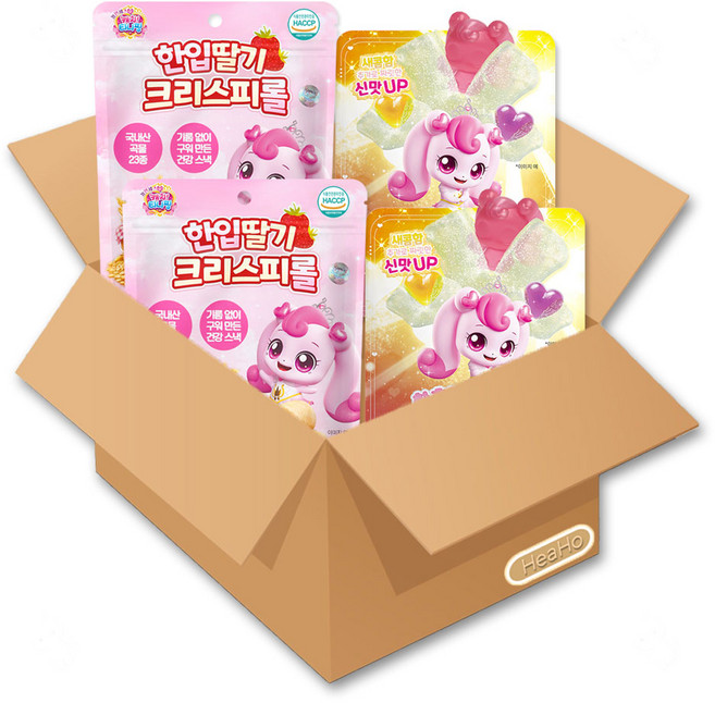 프린세스 캐치티니핑 한입 딸기 크리스피롤 40g + 캐치티니핑 하츄핑의 사우어 4D젤리 42g 세트, 1세트, 82g, 한입 딸기 크리스피롤+사우어 4D젤리