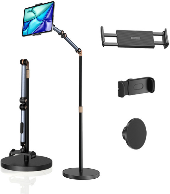 모센모 원클릭 3in1 홀더 핸드폰 태블릿 스탠드 침대 자바라 거치대, 1개, 티타늄 블루&로즈 골드, MOS-JA1570CL